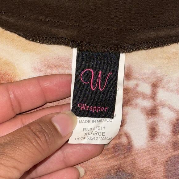 Wrapper Blouse Top Women’s XL Brown Yellow Sleeveless Beaded Neckline Boho Y2K - Picture 5 of 8